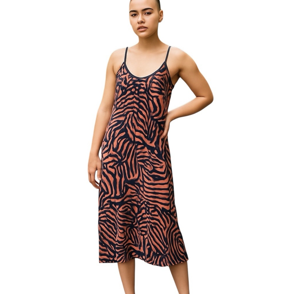 Joyspun Women's Midi Dress SZ L 12 - 14 Flowy Spaghetti Straps Tropical Print